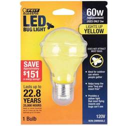 Feit Electric A19 LED Bug Light Bulb, 5W (60W Equivalent) Yellow, A19/BUG/LED
