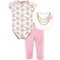 Little Treasure 3-Piece Roses Bodysuit, Pant, And Bib Set