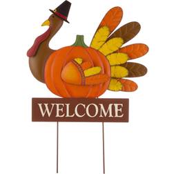 GlitzHome 2.5Ft Thanksgiving Metal Turkey Yard Stake