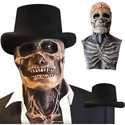 Skull Mask Scary Full Head Skeleton Headgear Creepy Biochemical Mask Realistic Halloween Cosplay Latex Horror Mask