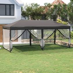 vidaXL anthracite Folding Party Tent with Sidewalls Red Gazebo Pavilion Marquee