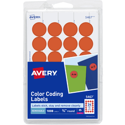 Avery 05467 Print Write Removable Color-Coding Labels, 3/4in