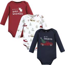 Hudson Baby Cotton Long-Sleeve Bodysuits - Boy Holiday Village