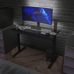 Flash Furniture Shan 43" Commercial Grade Gaming Desk with LED Lights, Tempered Desktop, Home or Office Computer Table, Steel Frame with Lig