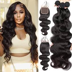 Aopusi Hair Bundles with Closure 4-pack Natural