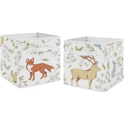 Sweet Jojo Designs Woodland Toile Fabric Storage Bins In White/blue