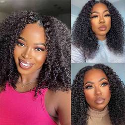 Domiso Kinky Curly V part Wig 16 inch Natural Black