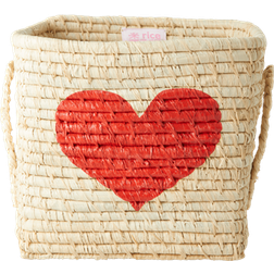 Rice Small Square Raffia Basket Heart