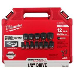 Milwaukee SHOCKWAVE Impact Duty 1/2" Drive SAE Standard 6 Point Socket Set, 12pc Socket Bit