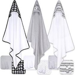 The Peanutshell Check 3-pc. Hooded Towel, One Size Black Black One Size