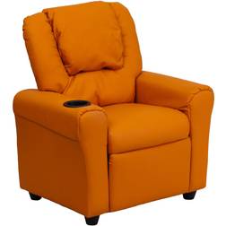 Flash Furniture Contemporary Orange Vinyl Kids Recliner with Cup Holder and Headrest In Stock