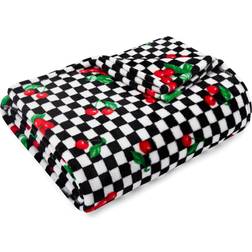 Betsey Johnson Cherry Checker Bright Red Ultra Soft Plush Blankets Black, Purple, Red (152.4x127)