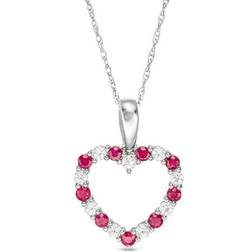 Le Vian Heart Outline Pendant Necklace - Silver/Ruby/Sapphire