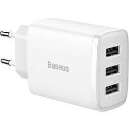 Baseus Compact 3U Väggladdare, 17W Vit