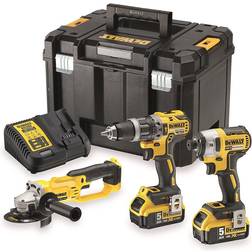 Dewalt DK383P2T-QW Kit 3 Tools 18 V Compact Drill Impact Wrench and Angle Grinder 18 V Jaune Noir