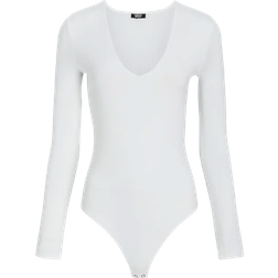 Express Body Contour Compression V-Neck Long Sleeve Bodysuit - Swan