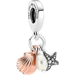 Pandora Treated Freshwater Cultured, Starfish & Shell Triple Dangle Charm - Silver/Rose Gold/Pearl