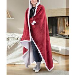 Red Solid Color Polyester Hooded Throw