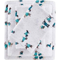 Intelligent Design Cozy Dog Print Flannel Twin XL Bed Sheet Blue, Turquoise (243.84x167.64)