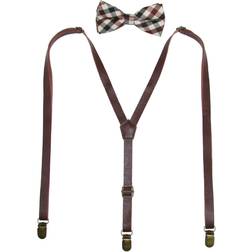 CTM Men's Plaid Bow Tie with Faux Leather Suspender Set