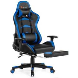 Costway Massage Gaming Chair with Footrest-Blue