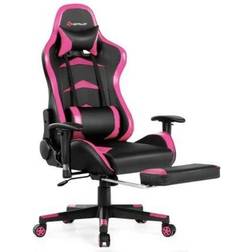 Costway Massage Gaming Chair with Footrest-Pink
