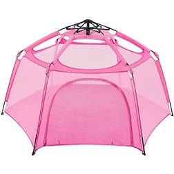 Alvantor Playpen Play Yard Space Canopy Fence Pin 6 Panel Popup Foldable and Portable Lightweight Safe Indoor Outdoor Infants Babies Toddlers Kids 7 x7 x44 Pink Patent