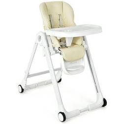 Costway Beige Folding Convertible High Chair w/Wheel Tray Adjustable Height Recline