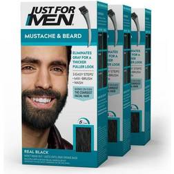 Just For Men Mustache and Beard Coloring Gray Hair M-55 Real Black 3 Pack