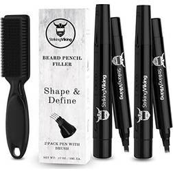 Beard Pencil Filler for Men (2 pack) Updated Beard Filler Pen Kit with Brush Fill Shape & Define Your Beard -Striking Viking (Black)