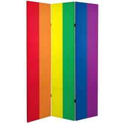 Oriental Furniture 6" Double Sided Rainbow Canvas Room Divider Red/Orange/Blue