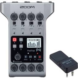 Zoom PodTrak P4 Portable Multitrack Battery Powered, 4 Microphone Inputs, 4 Headphone Outputs, 2-In/2-Out Podcast Recorder Bundle with BTA-2 Bluetooth Adapter