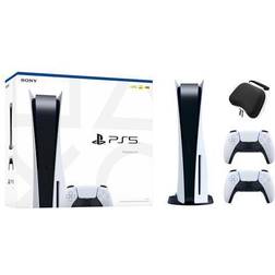 Sony PlayStation 5 Disc Edition with Two DualSense Controllers and Mytrix Hard Shell Protective Controller Case