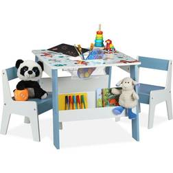 Relaxdays Children's Furniture Set, Dog Motif, 2 Chairs, Table