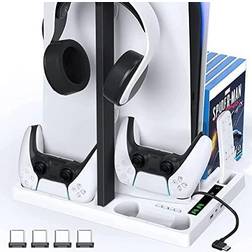 PS5 Cooling Stand for PlayStation 5 Digital Edition & PS5 Disc PS5 Vertical Stand with Dual Controller Charging Station with