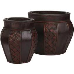 Nearly Natural Wood & Weave Panel Decorative Planters Set