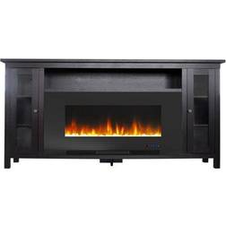 Hanover Brighton 69.7 in. Freestanding Electric Fireplace TV Stand in Dark Coffee with Crystal Rock Display