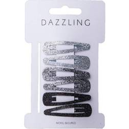 Dazzling Hårspännen glitter svart silver 6-pack