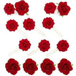 12 Pack Red Rose Hair Clips Pins for Women Wedding Hawaiian Flower Hair