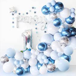 Blue Balloon Garland Arch Kit, Metallic Blue White and Silver Confetti Latex Balloons for Baby Shower Birthday Wedding Graduation Bachelorette Anniversary Party Background Decorations