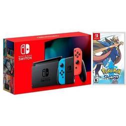 Nintendo 2019 New Switch Red/Blue Joy-Con Improved Battery Life Console Bundle with Pokémon Sword