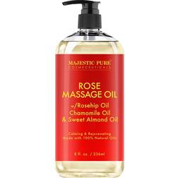 Majestic Pure Rose Massage Oil Hydrating, Calming, Warming, Relaxing & Rejuvenating Body Oil Therapeutic Grade, Made with Natural Oils Skin Care for Men and Women Made in USA 8 fl oz