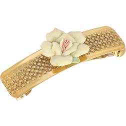 Gold Tone Small Pink Porcelain Flower Hair Barrette