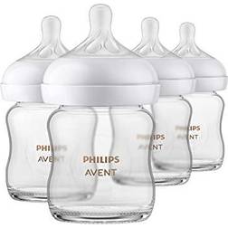 Philips AVENT Glass Natural Baby Bottle with Natural Response Nipple, Clear, 4oz, 4pk, SCY910/04