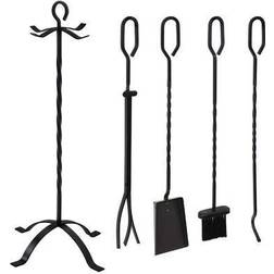 Sunnydaze Decor Steel 5-Piece Fireplace Tool Set with Stand