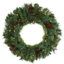 Nearly Natural 20 Pine and Pinecone Artificial Christmas Wreath with Clear