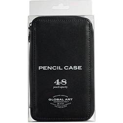 Global Classic Leather Pencil Case Smooth Black, for 48 Pencils