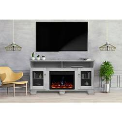 Cambridge Savona Electric Fireplace Heater with 59-In. White TV Stand Enhanced Log Display Multi-Color Flames and Remote