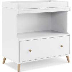 Delta Children Essex Convertible Changing Table with Drawer, Greenguard Gold Certified, Bianca White/Natural