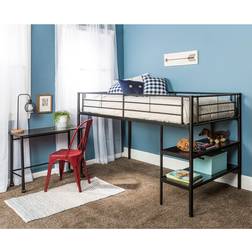 Walker Edison Twin Metal Loft Bed with Desk